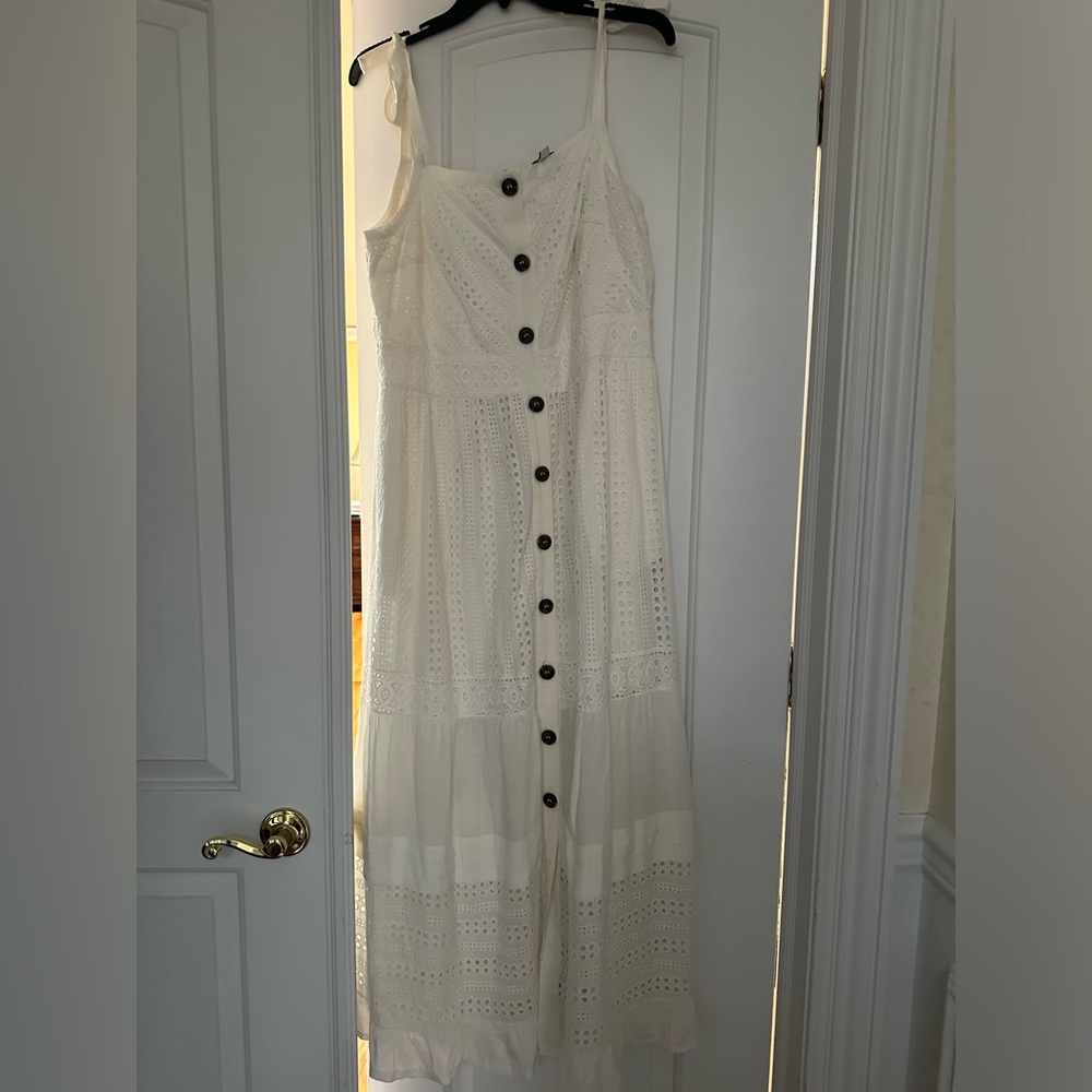 White Crotchet Tiered Maxi Dress with SLIP underneath; SIZE L